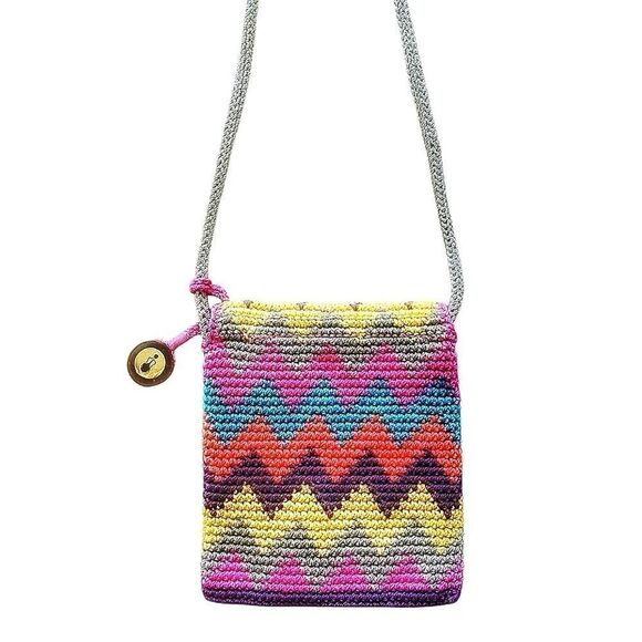 The Sak Multicolored Chevron Design Crochet Bohemian Coquette Crossbody Bag EUC - Picture 6 of 10